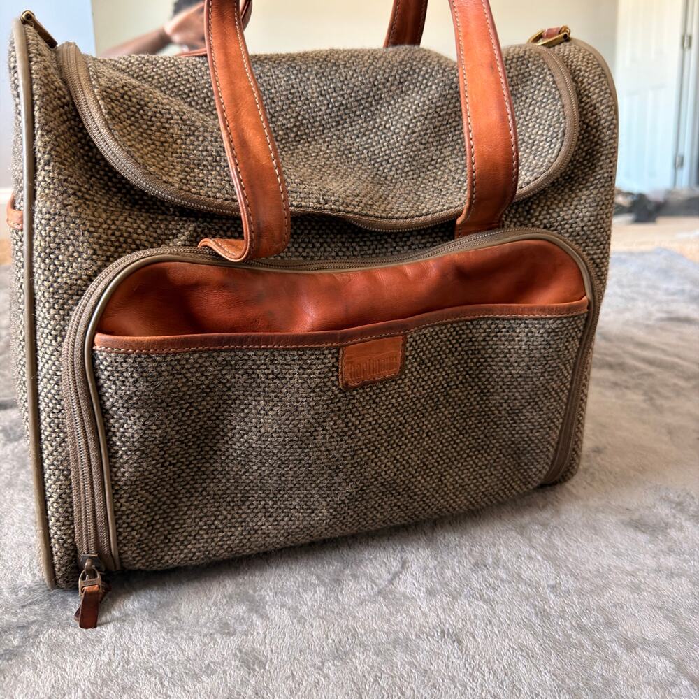Vintage Hartmann Tweed Leather Duffle Bag 14” Small Weekender Carry On